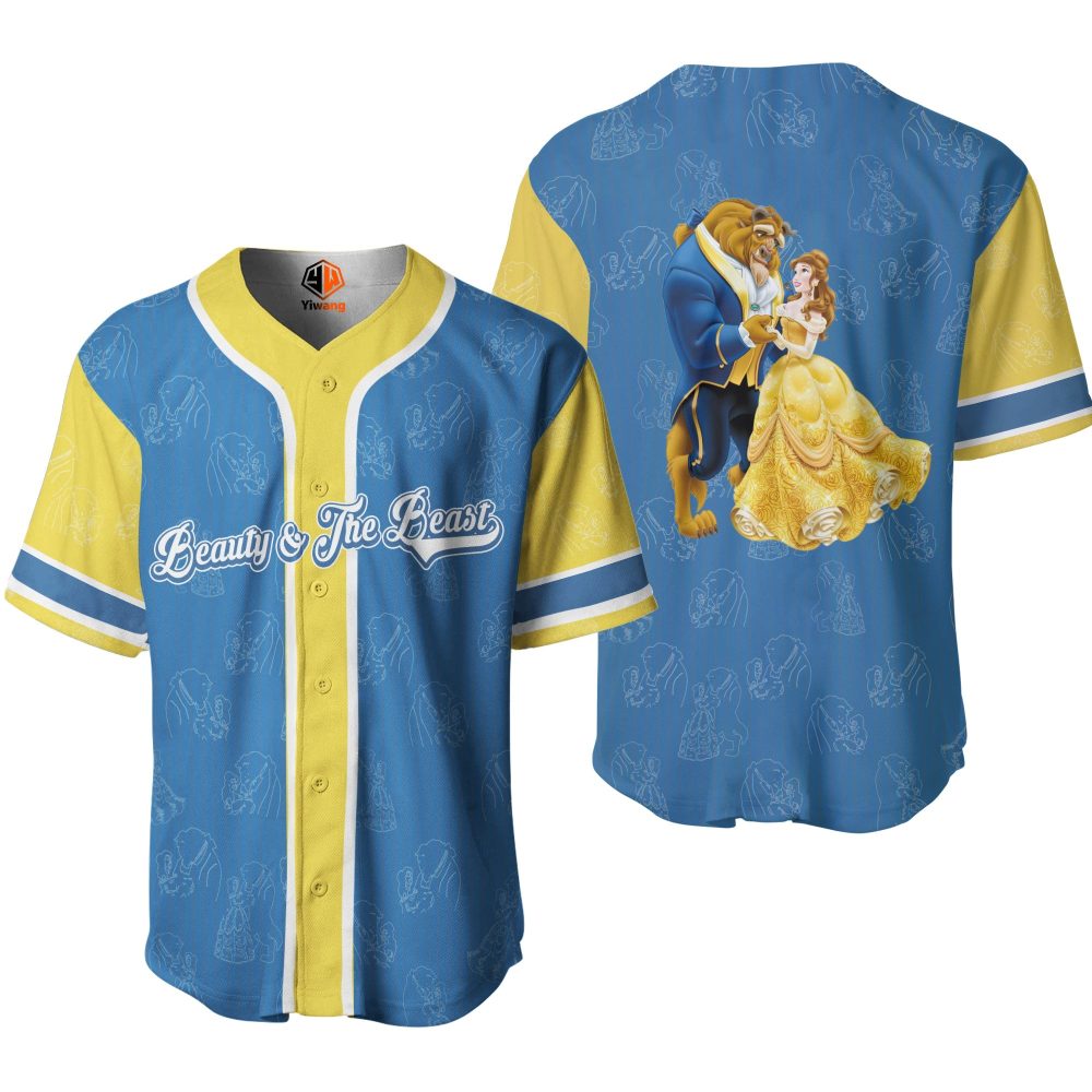 Beauty &amp; The Beast Baseball Jersey - Vibrant Blue &amp; Yellow Fan Apparel