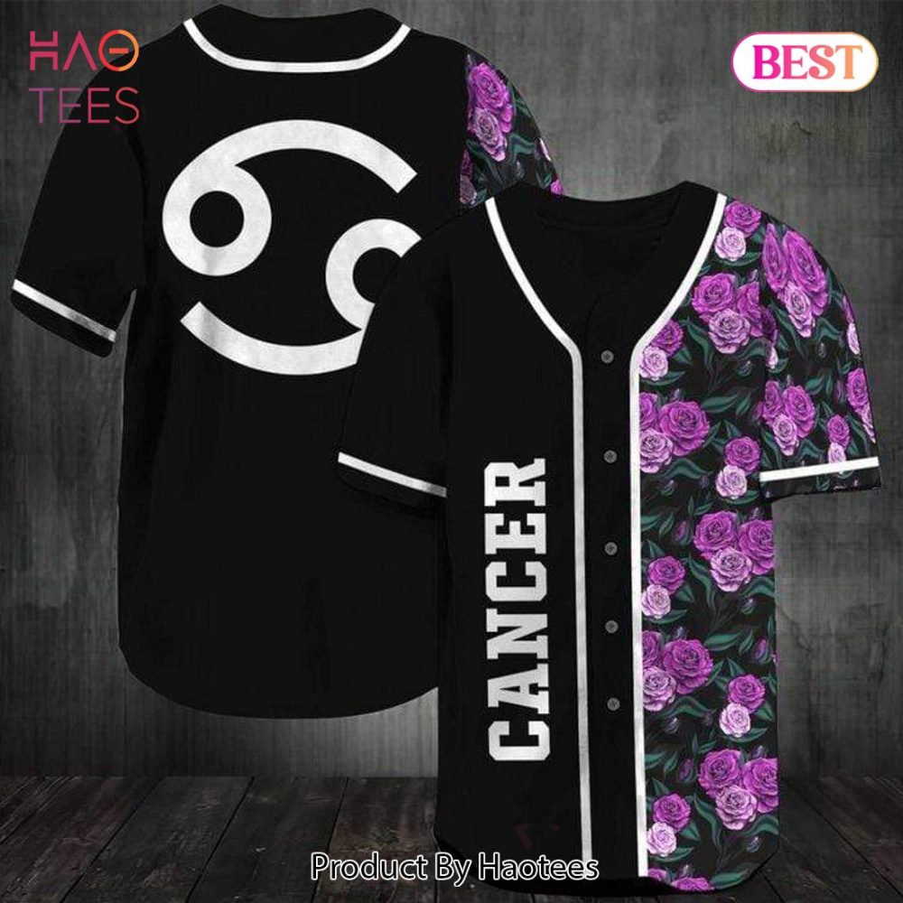 Stylish Cancer Zodiac Baseball Jersey With Purple Rose Print - Perfect Gift!