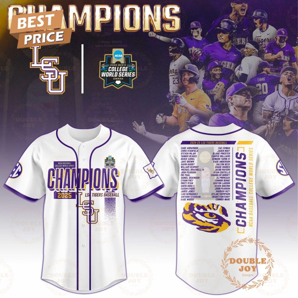Champions Ncaa Baseball College World Series 2025 Lsu Tigers Baseball Jersey