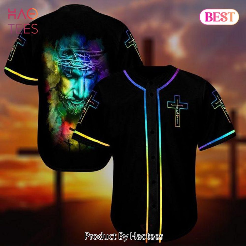Vibrant Jesus Art Baseball Jersey - Colorful Christian Cross Design Shirt