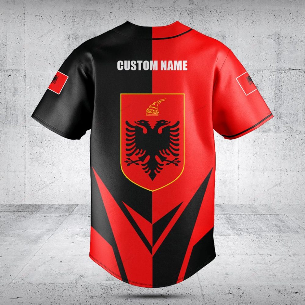 Albania Flag Baseball Jersey - Stylish Red &amp; Black Sportswear For Fans