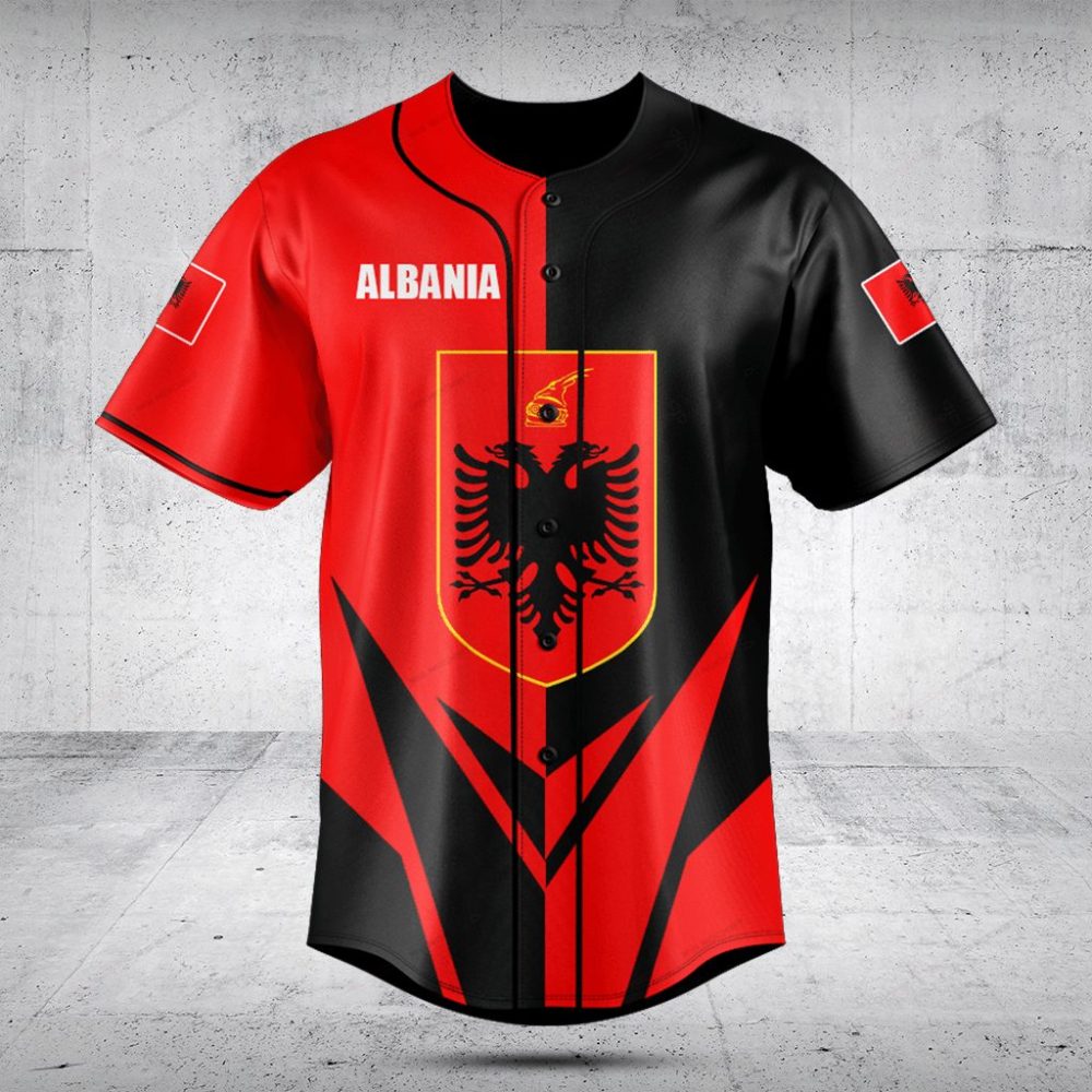 Albania Flag Baseball Jersey - Stylish Red &amp; Black Sportswear For Fans