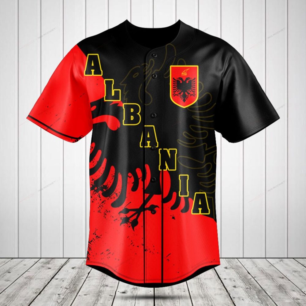 Albania Flag Baseball Jersey - Bold Red &amp; Black Design, Perfect Gift For Fans!