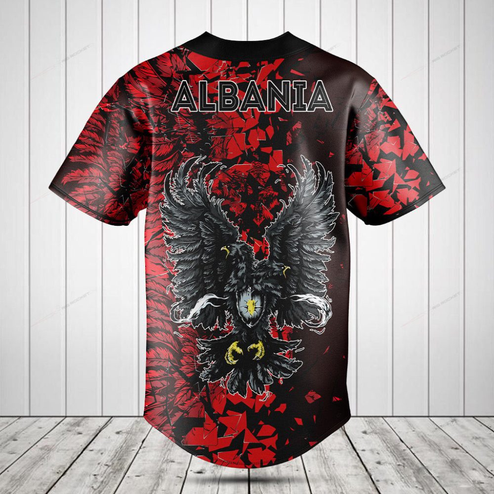 Men'S Eagle Graphic Baseball Jersey - Bold Red &amp; Black Design, Perfect For Sports &amp; Streetwear