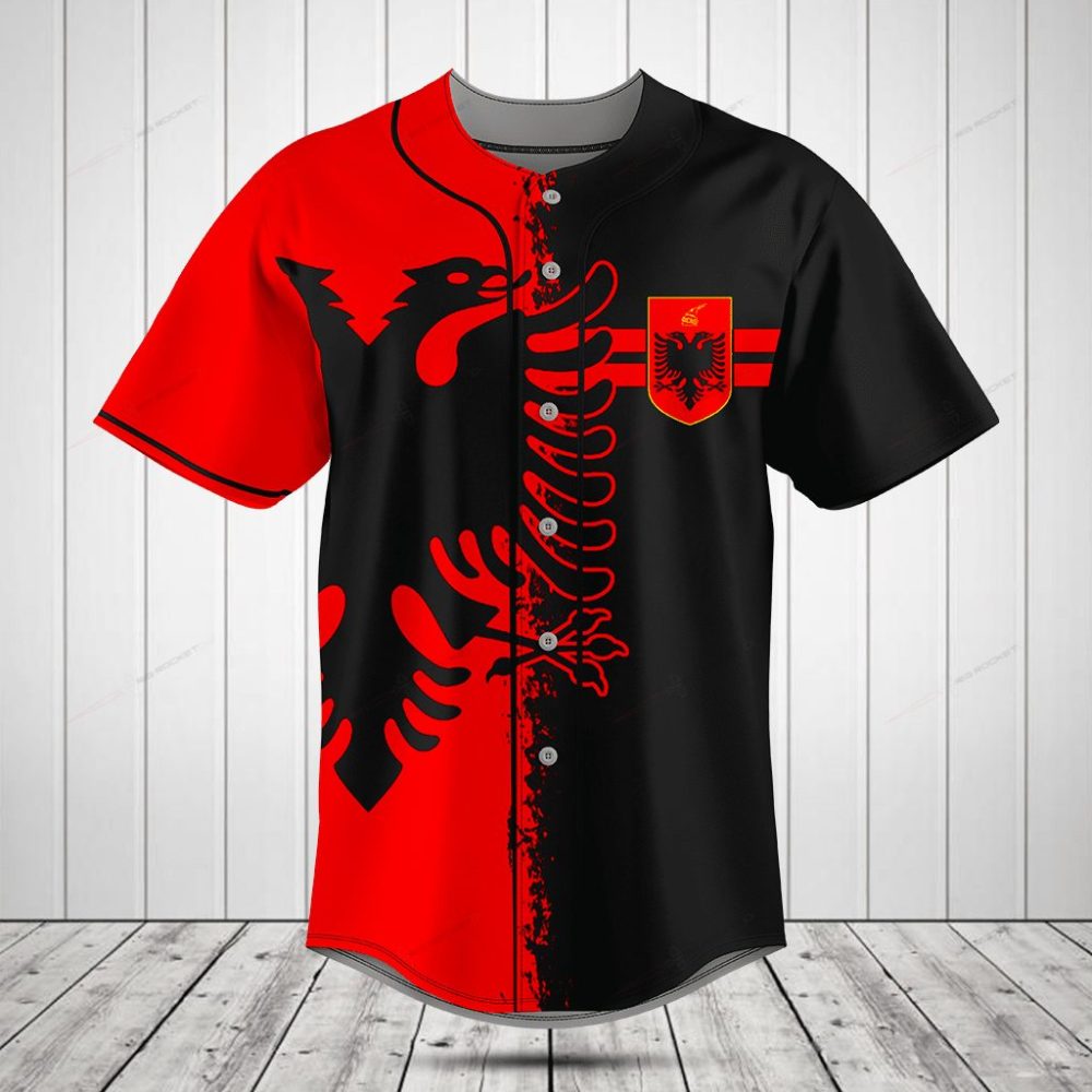 Stylish Red &amp; Black Albanian Flag Baseball Jersey - Unisex Team Apparel