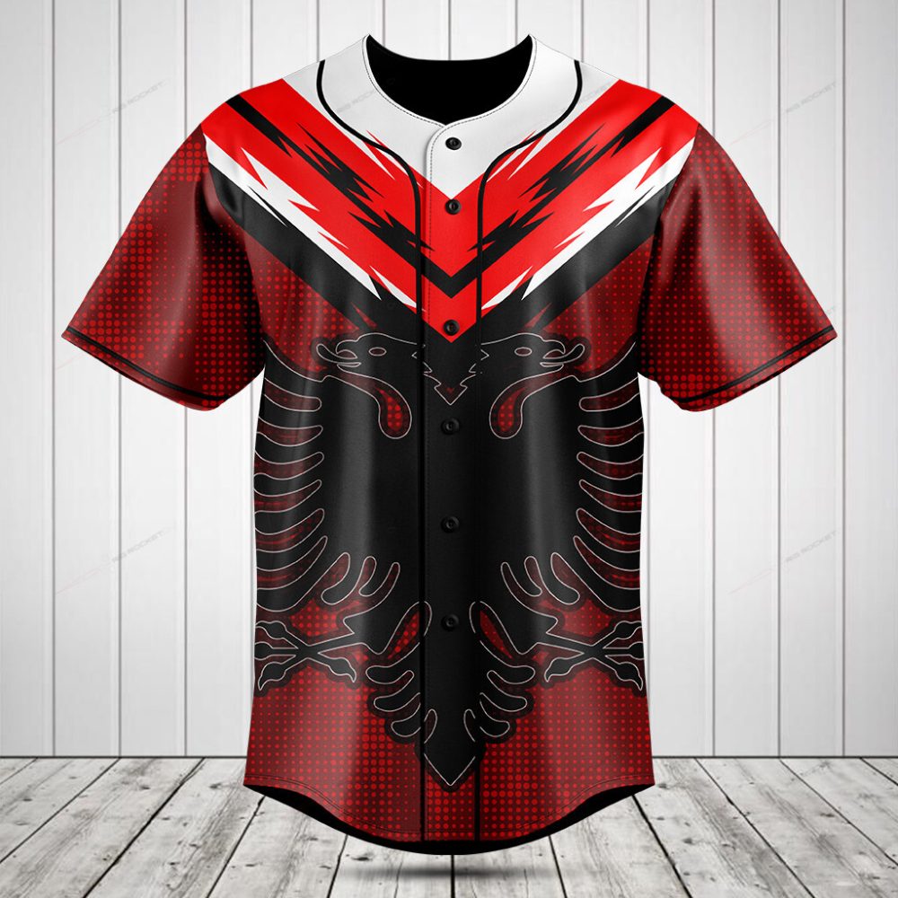Bold Red &amp; Black Eagle Baseball Jersey - Stylish Sport Shirt For Fans