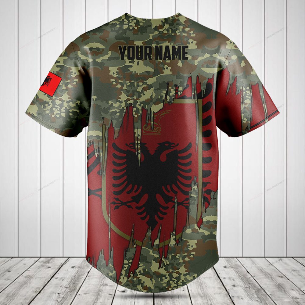 Albanian Eagle Camo Baseball Jersey - Bold Red &amp; Green Design - Perfect Gift For Fans