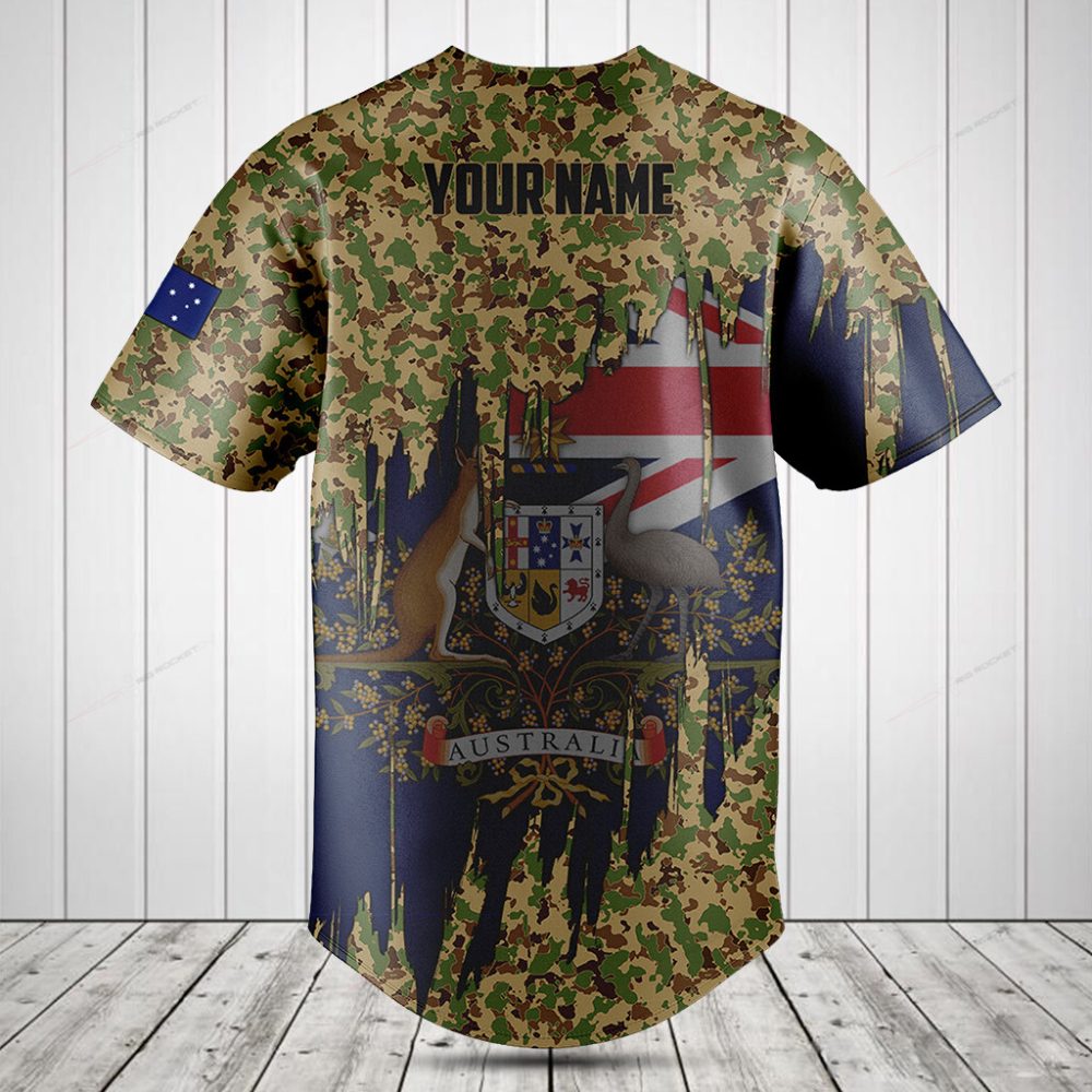 Australian Camo Baseball Jersey - Unique Patriotic Design, Short Sleeve, Unisex