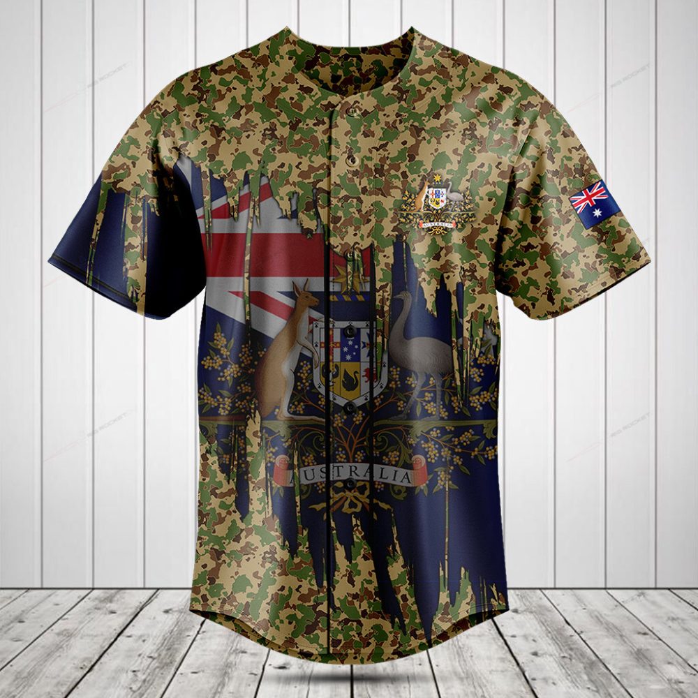 Australian Camo Baseball Jersey - Unique Patriotic Design, Short Sleeve, Unisex