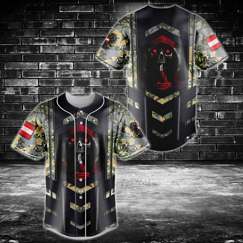 Men'S Camouflage Grim Reaper Baseball Jersey - Bold Graphic Print, Unique Streetwear Style