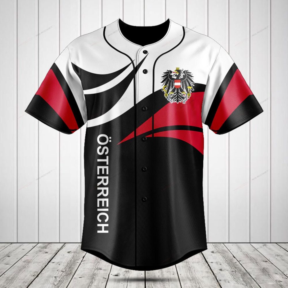 Stylish Austria Baseball Jersey – Black, Red, White Design For Fans &amp; Collectors