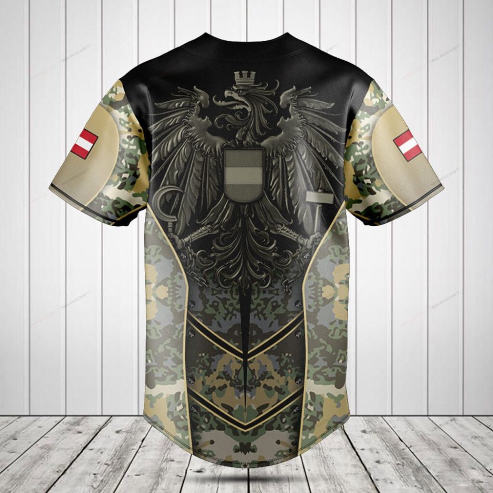 Stylish Austria Camo Baseball Jersey - Unique Camouflage Design, Perfect For Sports &amp; Casual Wear