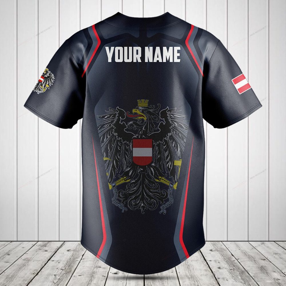 Stylish Austrian Flag Baseball Jersey - Double-Headed Eagle Design, Breathable Fabric, Unisex Sizes Available