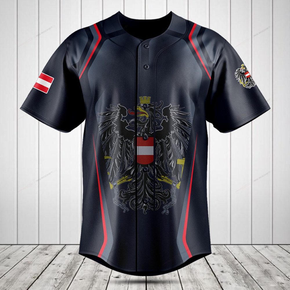 Stylish Austrian Flag Baseball Jersey - Double-Headed Eagle Design, Breathable Fabric, Unisex Sizes Available