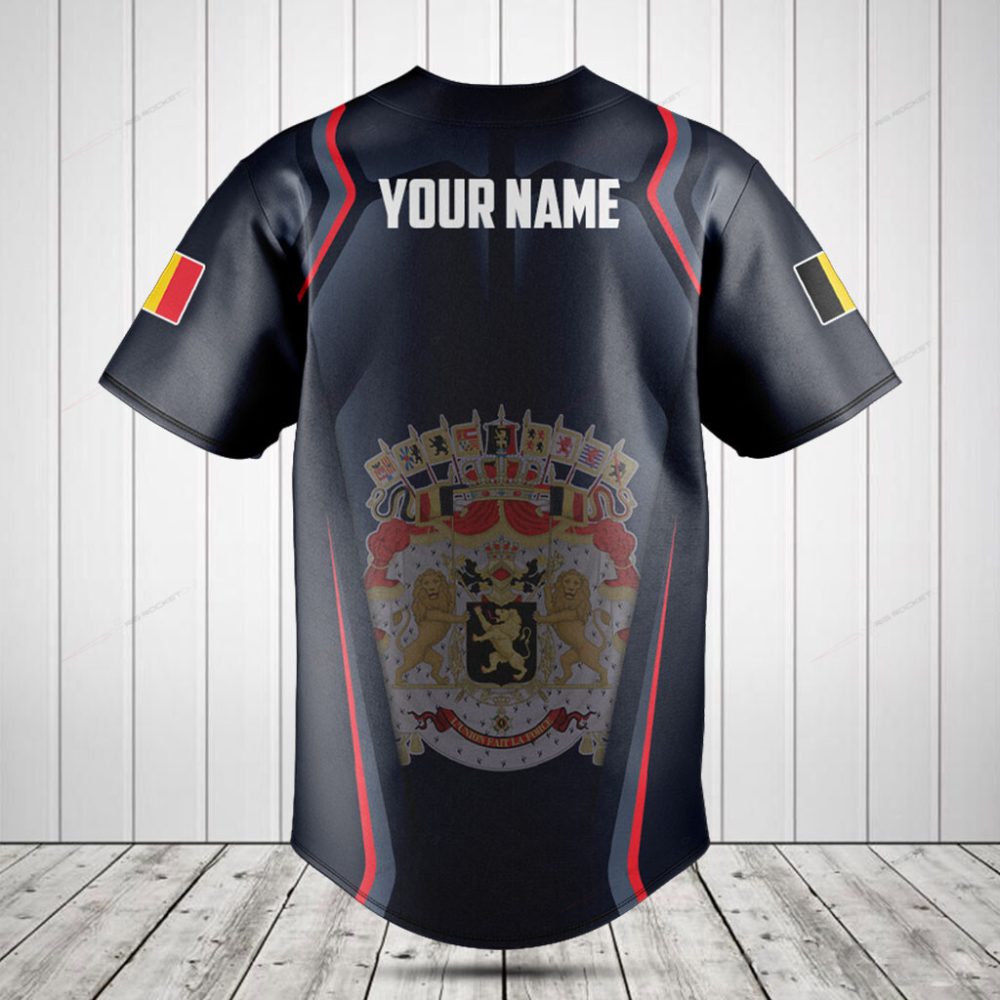 Stylish Black Baseball Jersey With Lion Crest &amp; Flag Patches - Perfect For Sports Fans!