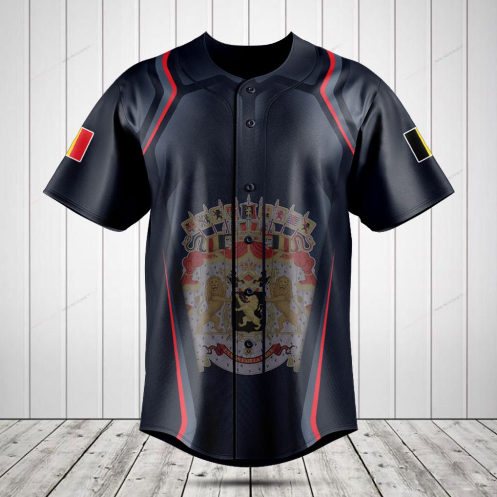 Stylish Black Baseball Jersey With Lion Crest &amp; Flag Patches - Perfect For Sports Fans!
