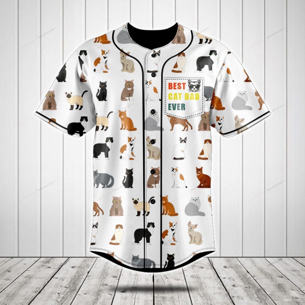 Best Cat Dad Ever Baseball Jersey – Cute Cat Print Shirt For Cat Lovers