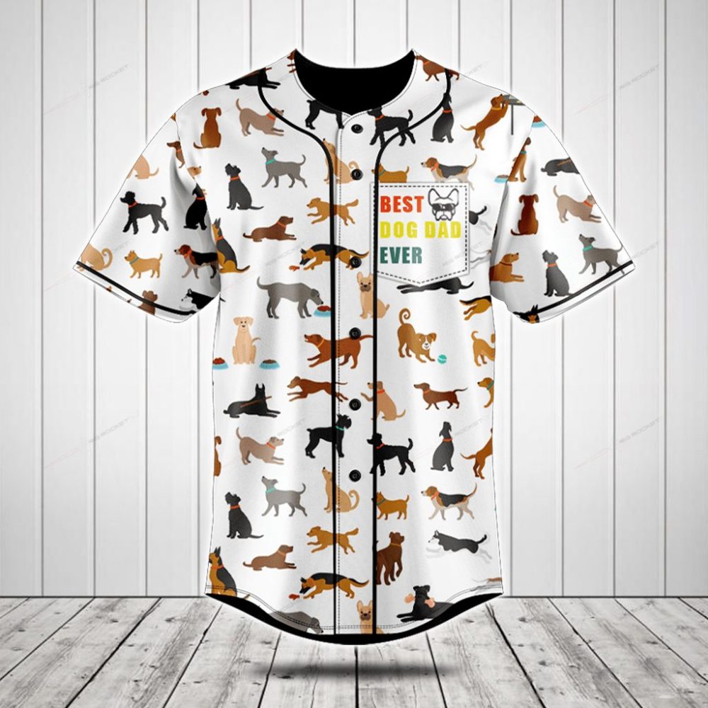 Best Dog Dad Ever Baseball Jersey - Cute Dog Print Shirt For Pet Lovers