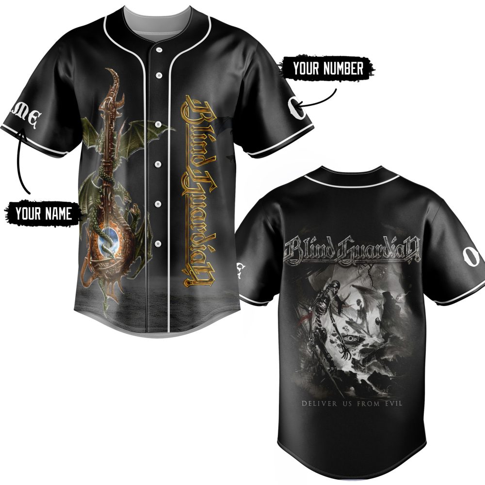 Epic Blind Guardian Baseball Jersey - Dragon &amp; Skeleton Design - Perfect For Metal Fans