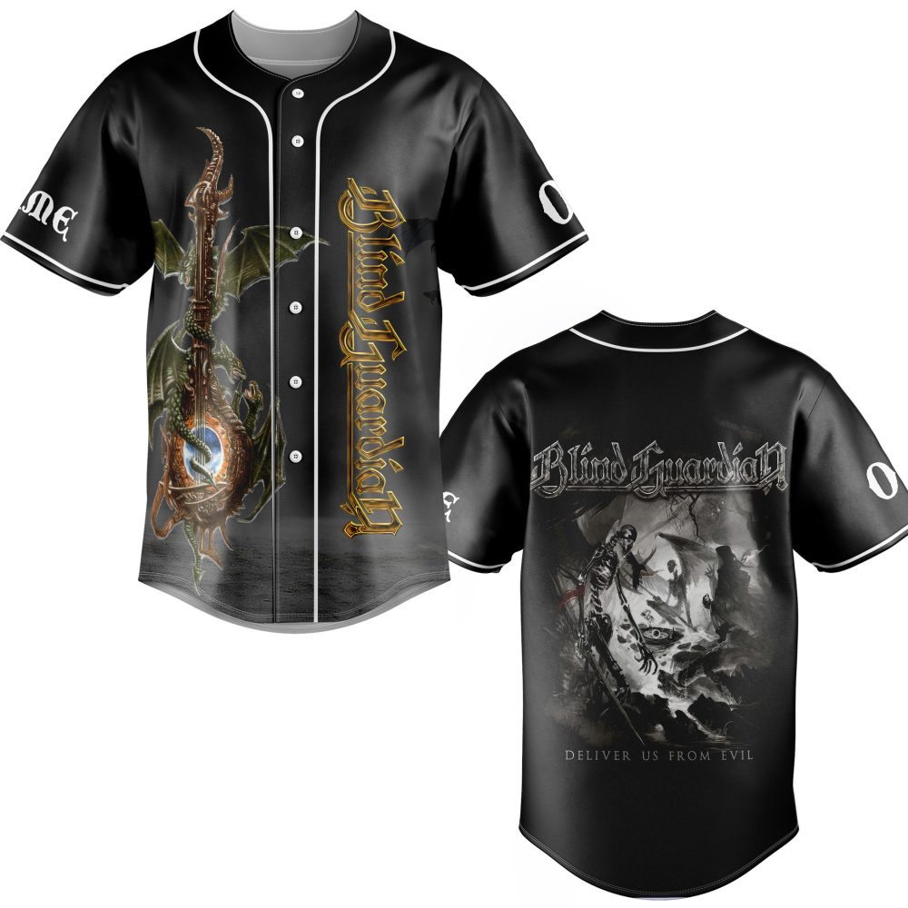 Epic Blind Guardian Baseball Jersey - Dragon &amp; Skeleton Design - Perfect For Metal Fans