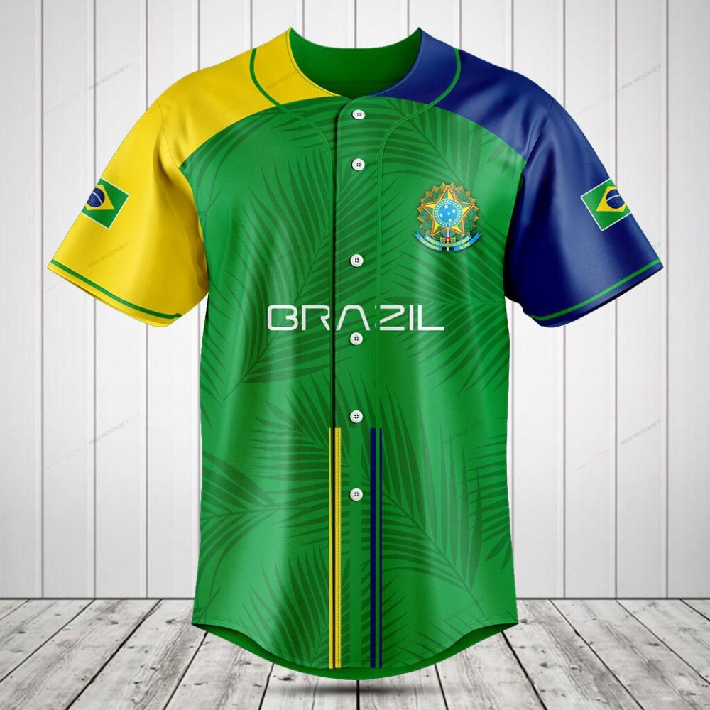 Brazil Flag Baseball Jersey – Vibrant Green &amp; Yellow Design For Sports Fans