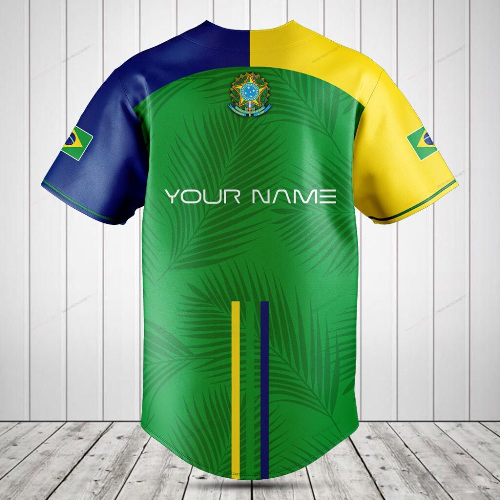 Brazil Flag Baseball Jersey – Vibrant Green &amp; Yellow Design For Sports Fans