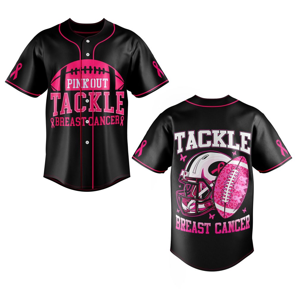 Support Breast Cancer Awareness: Pink Football Jersey - Tackle Breast Cancer Design