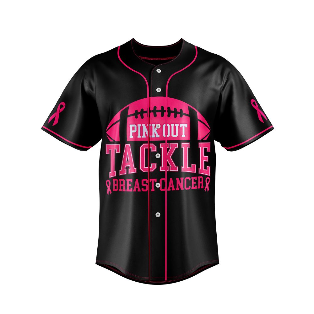 Support Breast Cancer Awareness: Pink Football Jersey - Tackle Breast Cancer Design