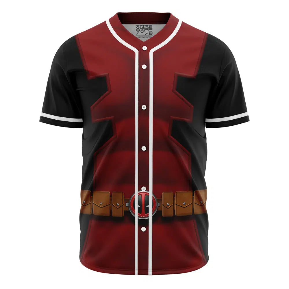 Unisex Superhero-Inspired Baseball Jersey - Red &amp; Black Cosplay Shirt With Belt Design