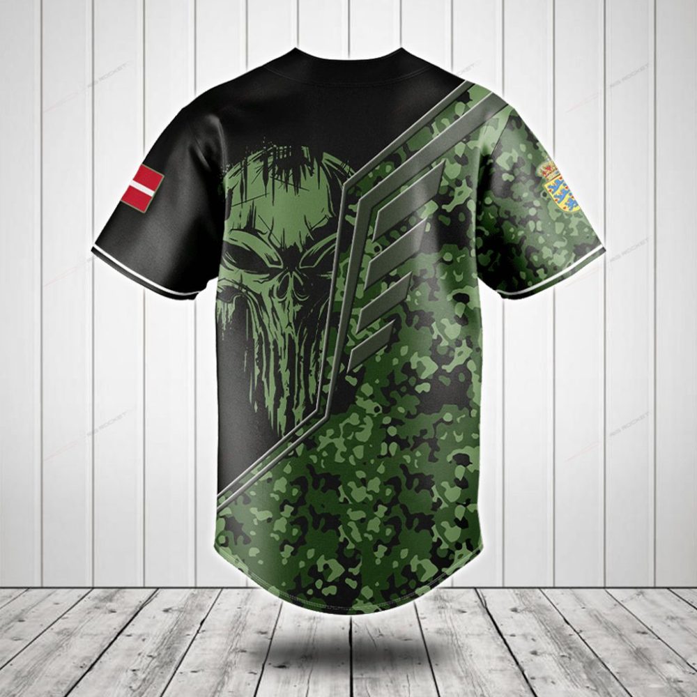 Men'S Camo Skull Baseball Jersey - Military Green &amp; Black Graphic Tee Top