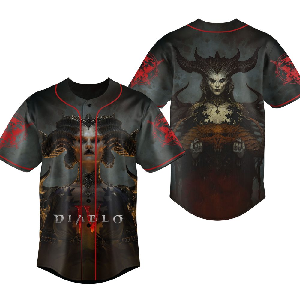 Epic Demon-Themed Baseball Jersey - Dark Fantasy Apparel For Gamers &amp; Horror Fans