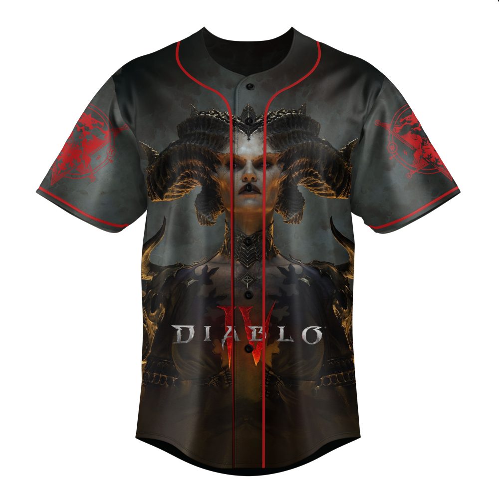 Epic Demon-Themed Baseball Jersey - Dark Fantasy Apparel For Gamers &amp; Horror Fans
