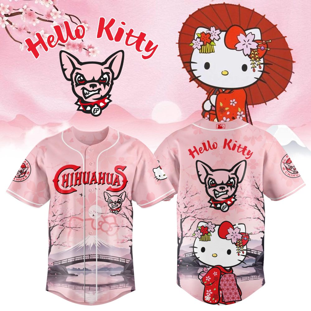 Hello Kitty &amp; Chihuahua Pink Baseball Jersey – Cute Sakura Cherry Blossom Design