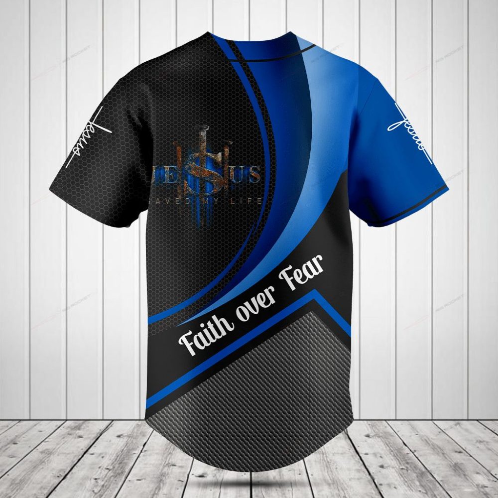 Faith Over Fear Baseball Jersey – Blue &amp; Black Cross Design Shirt For Men