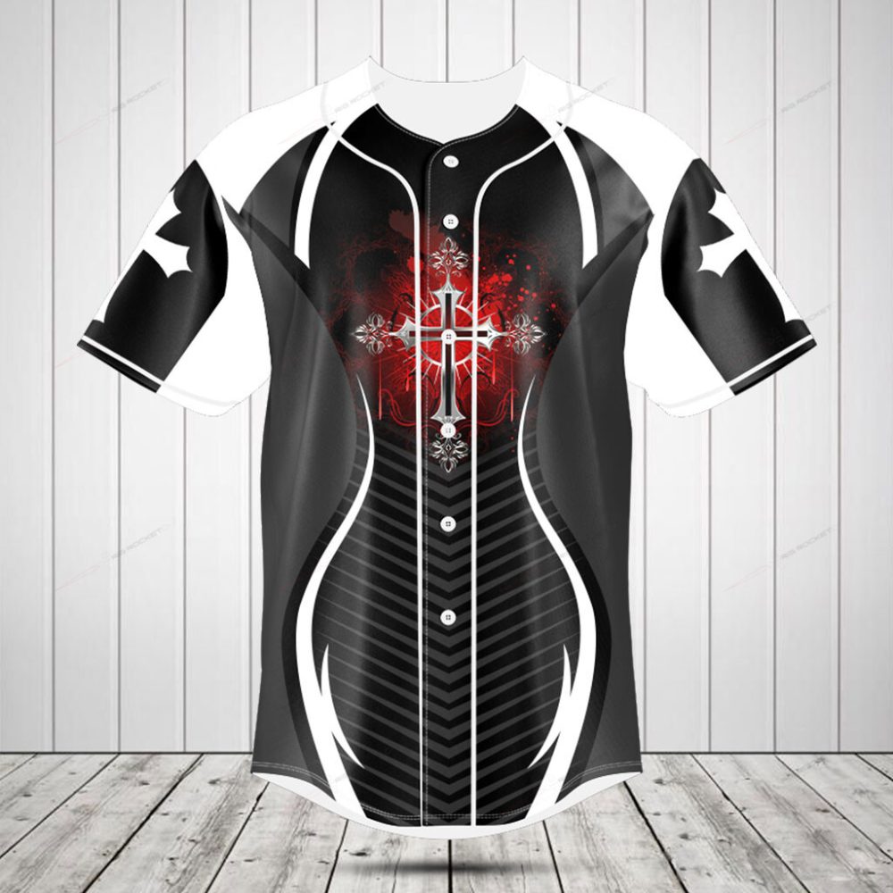 Stylish Cross Print Black &amp; White Button-Up Jersey Shirt - Men'S Athletic Casual Wear