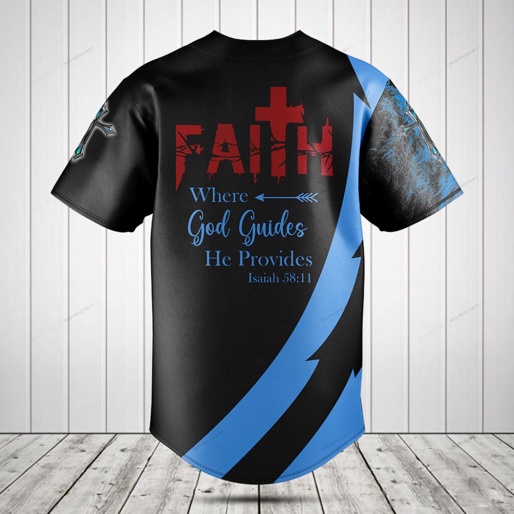 Faith Over Fear Graphic Baseball Jersey - Bold Lion &amp; Cross Design - Men'S Spiritual Apparel