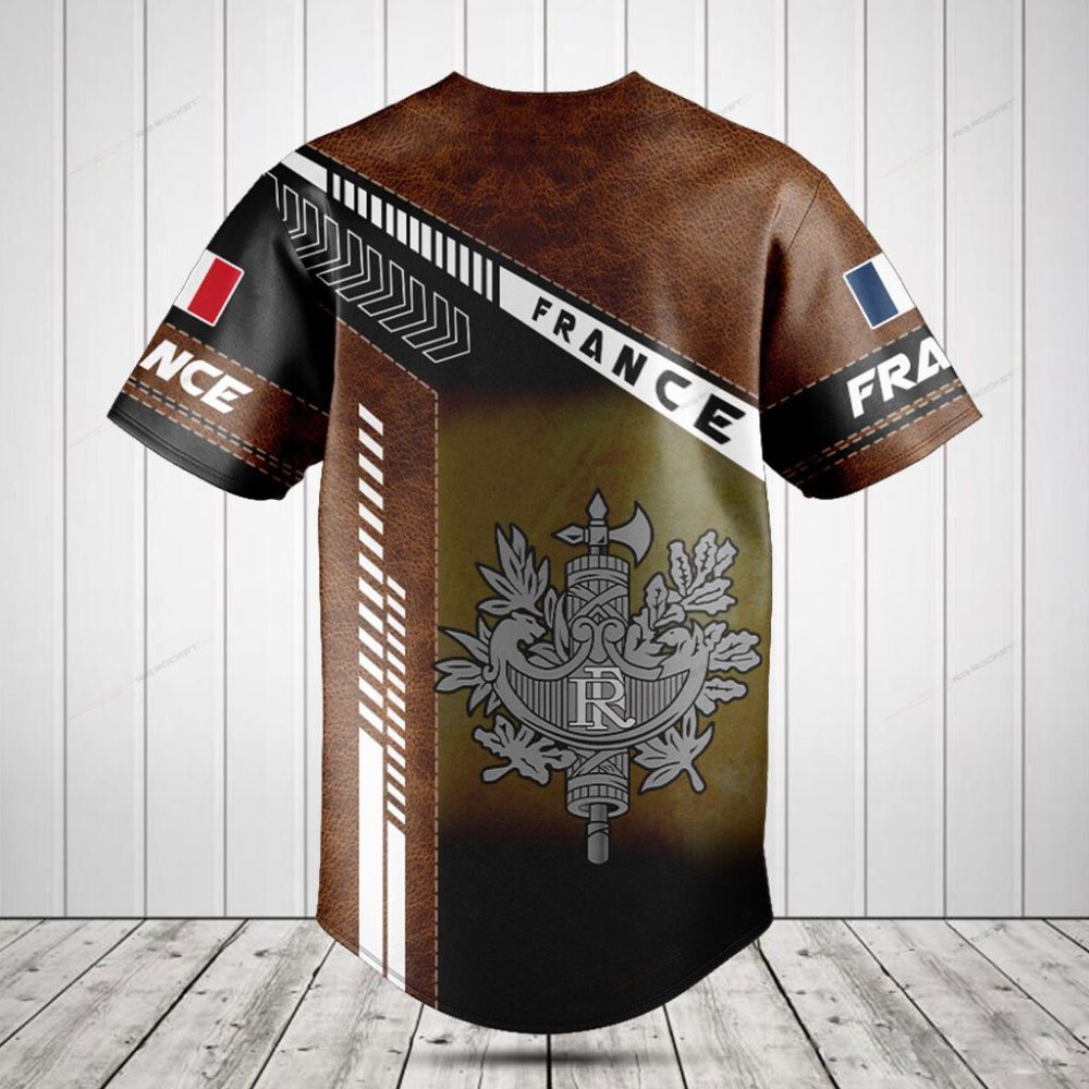 Stylish France Baseball Jersey - Vintage Brown &amp; Black Design, Short Sleeve, Perfect Gift