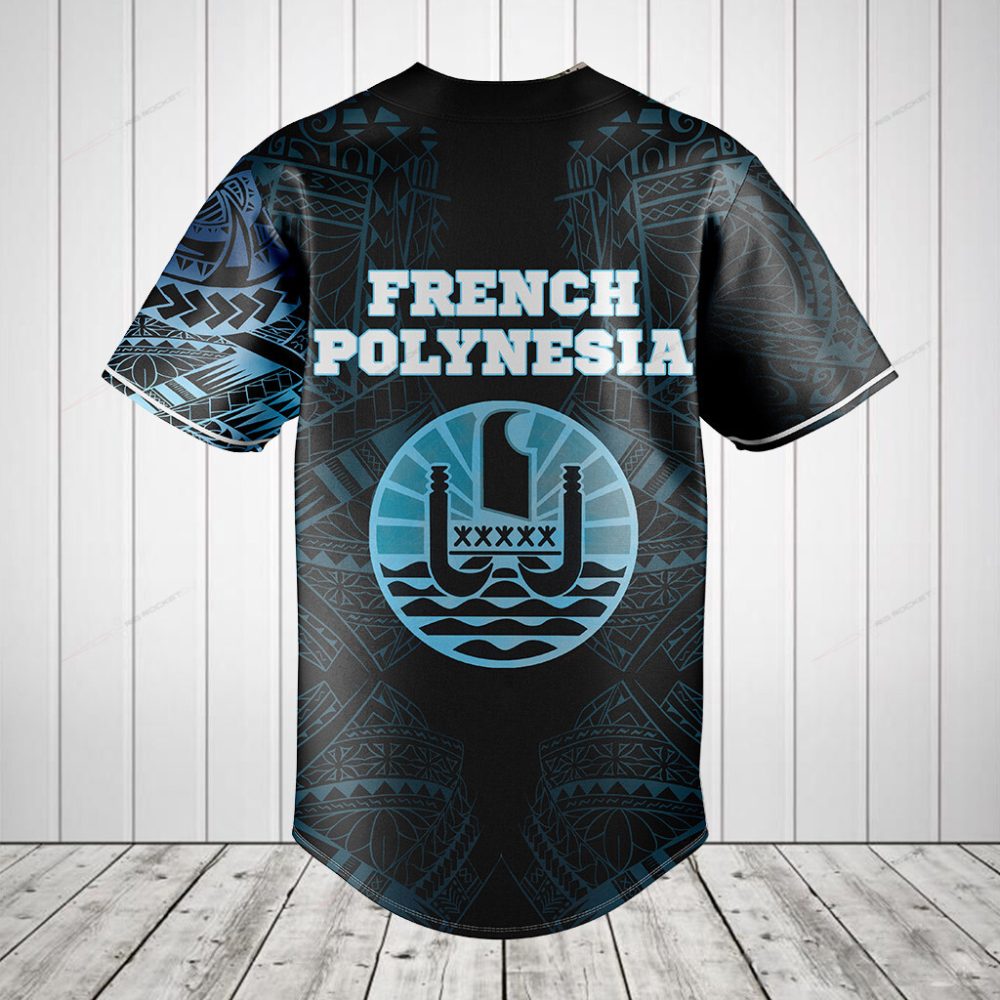Tribal Pattern Baseball Jersey – Unique Polynesian Design, Black &amp; Blue, Unisex Casual Wear