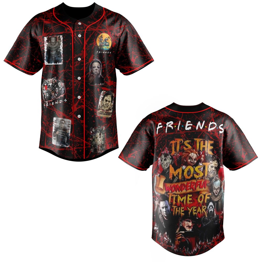 Spooky Friends Horror Baseball Jersey – Unique Halloween Graphic Shirt