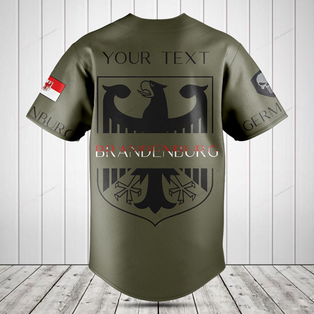 Brandenburg Eagle Emblem Baseball Jersey - Stylish Olive Green Athletic Shirt For Fans