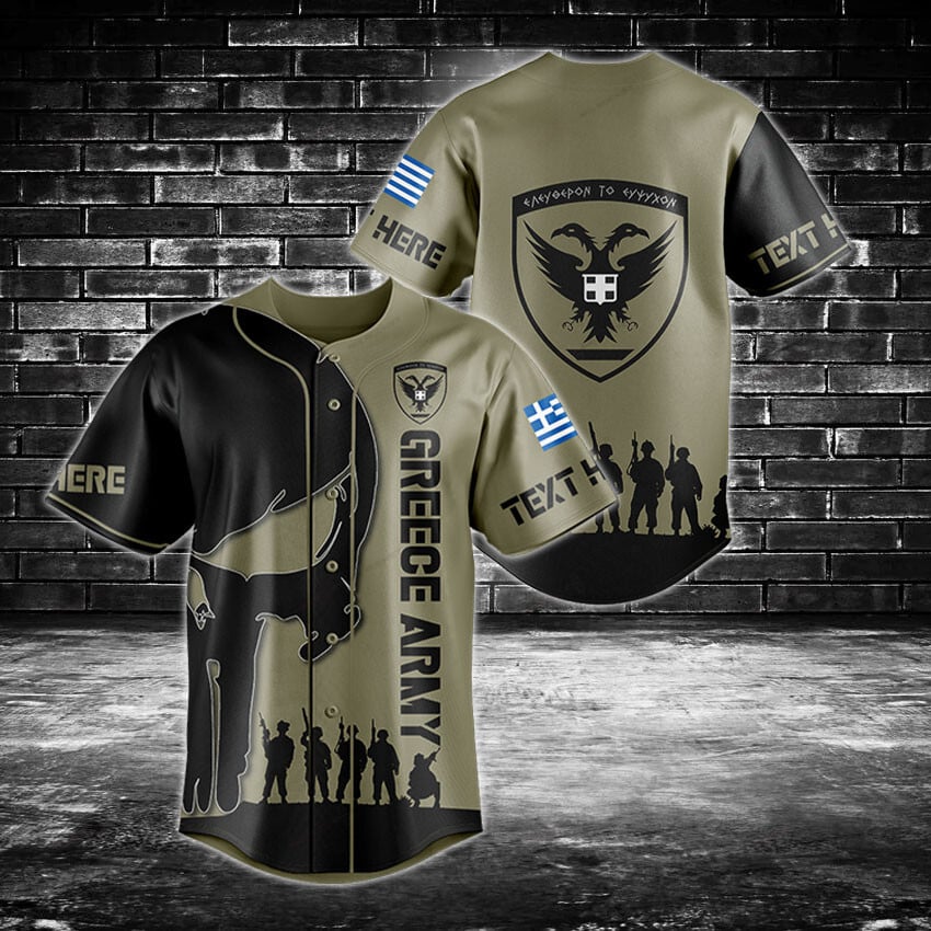 Greece Army Baseball Jersey - Patriotic Design With Greek Flag &amp; Eagle Emblem