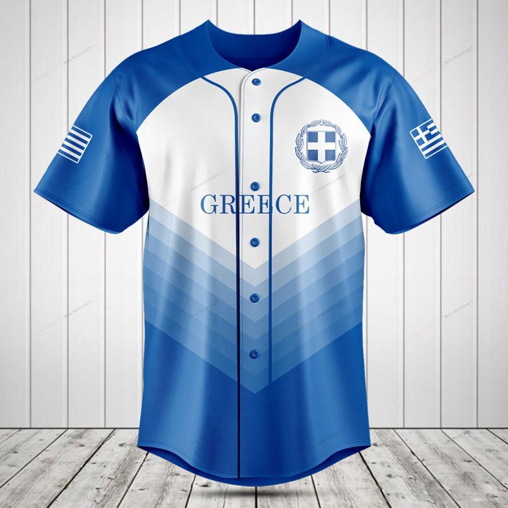 Stylish Greece Baseball Jersey - Blue &amp; White Patriotic Shirt With Flag Design