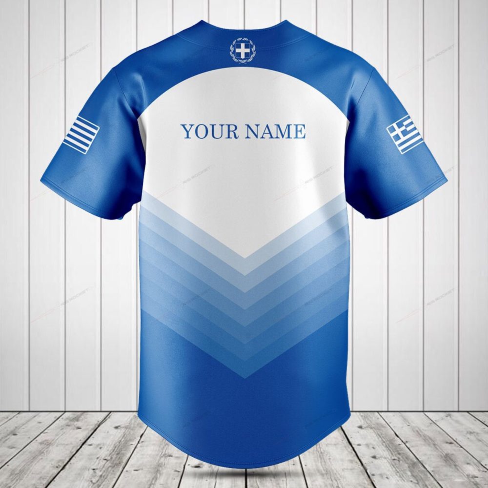 Stylish Greece Baseball Jersey - Blue &amp; White Patriotic Shirt With Flag Design