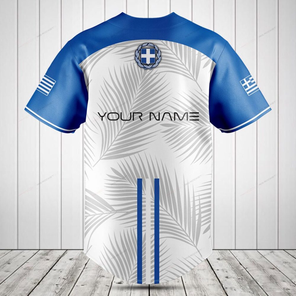Greece Baseball Jersey - Blue &amp; White Palm Design - Stylish &amp; Comfortable Sportswear