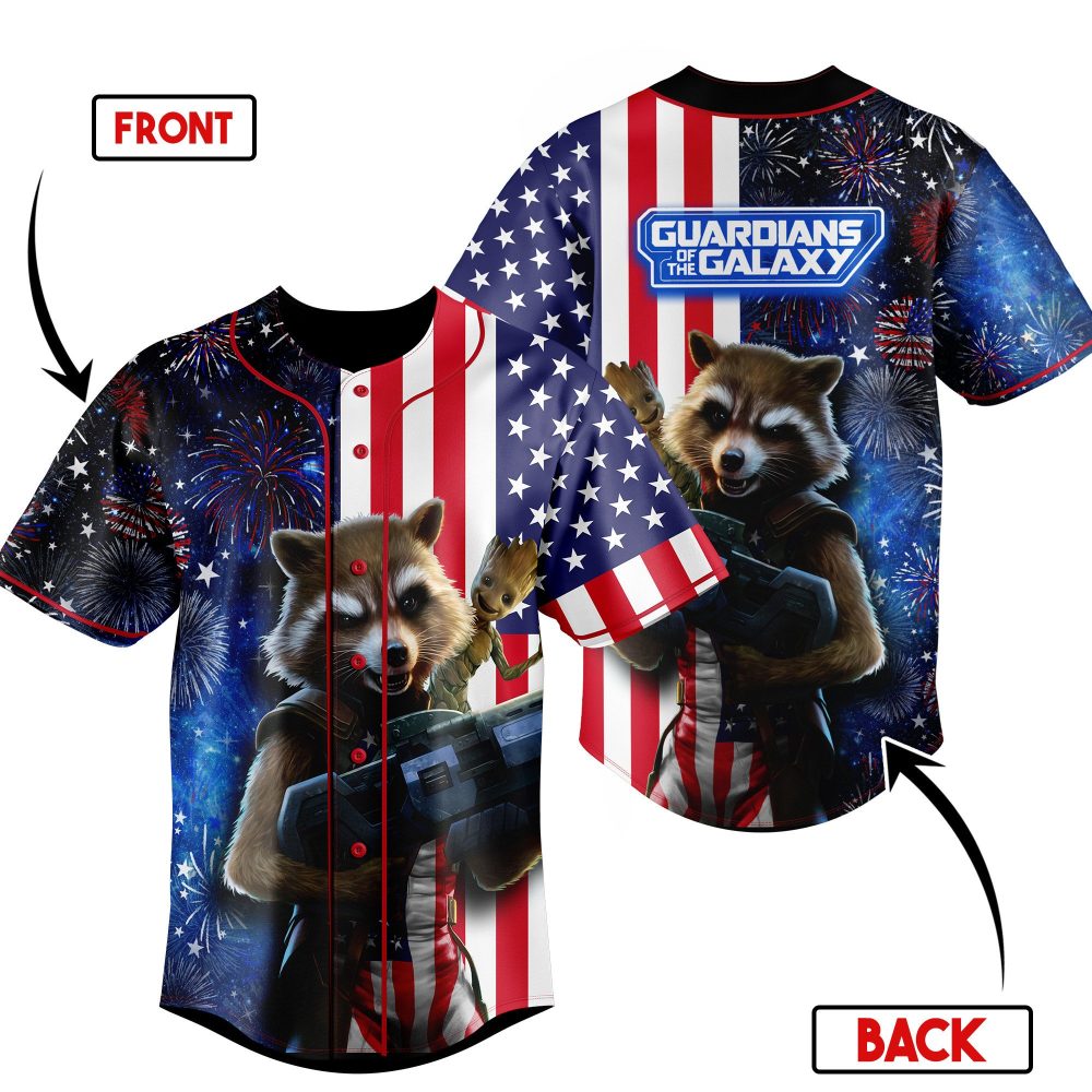 Guardians Of The Galaxy Patriotic Baseball Jersey - Rocket &amp; Groot Design, Men'S Fashion Top