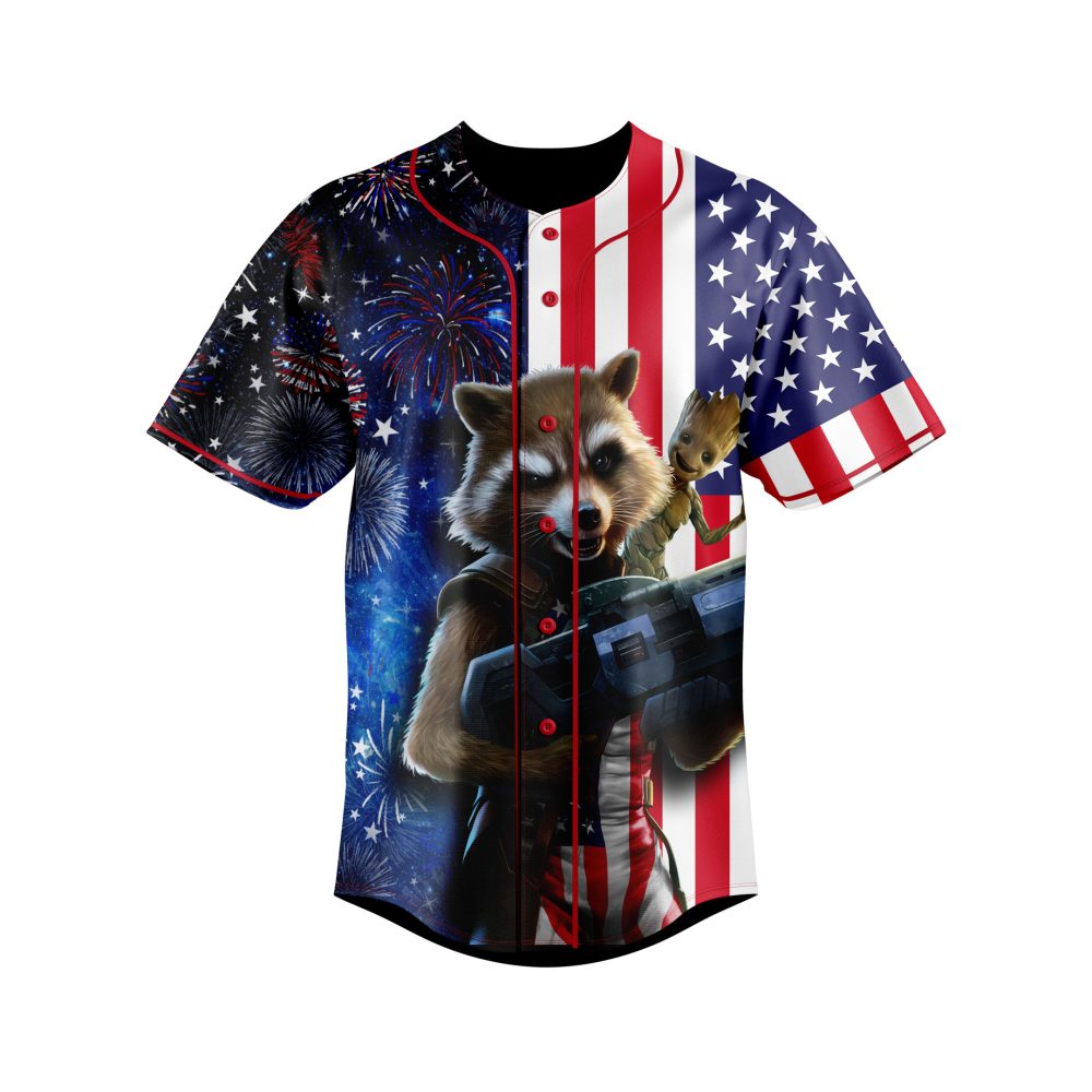 Guardians Of The Galaxy Patriotic Baseball Jersey - Rocket &amp; Groot Design, Men'S Fashion Top