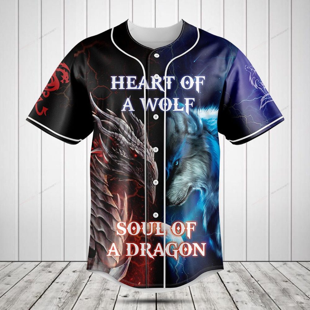 Heart Of A Wolf Soul Of A Dragon Baseball Jersey – Unique Graphic Shirt For Animal Lovers