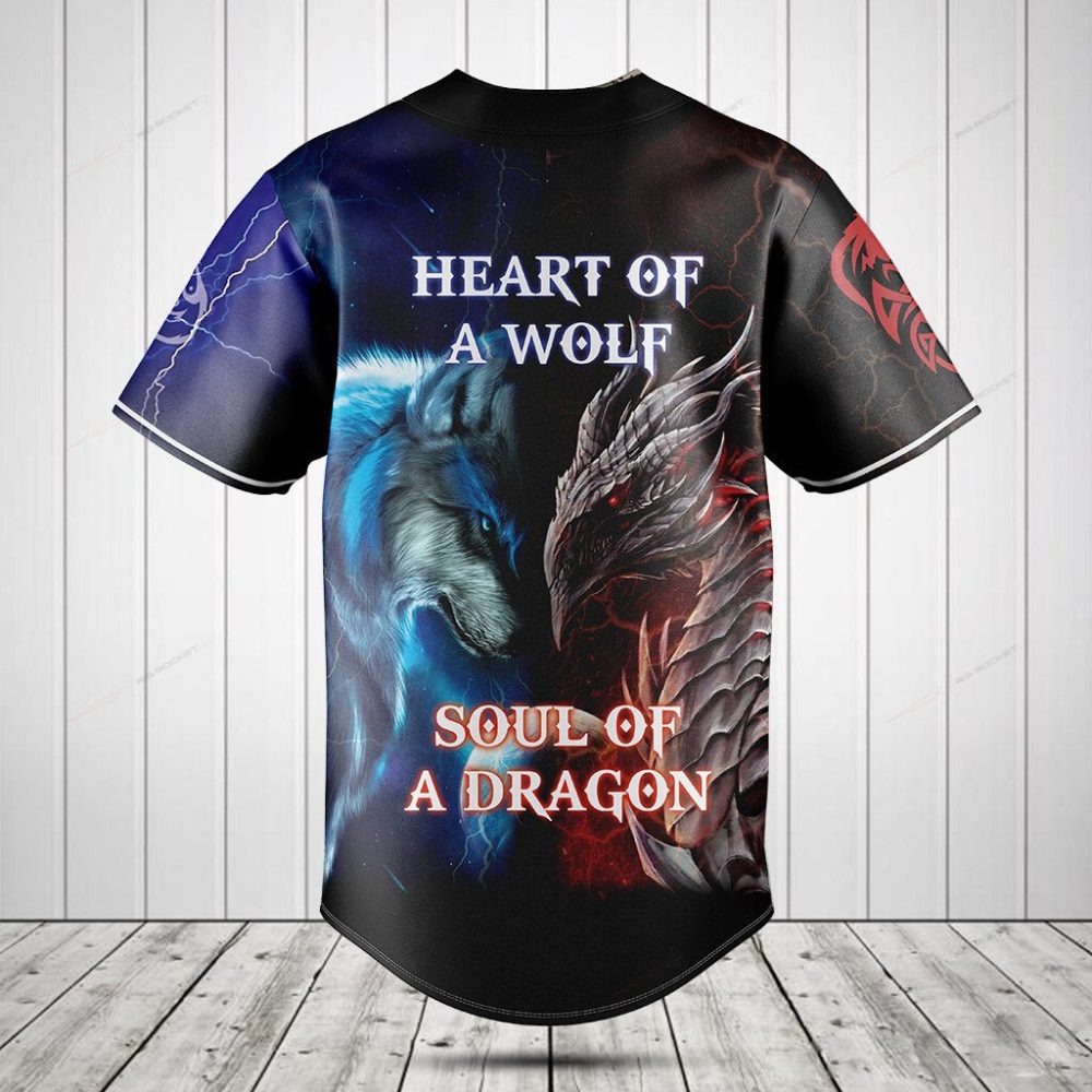Heart Of A Wolf Soul Of A Dragon Baseball Jersey – Unique Graphic Shirt For Animal Lovers