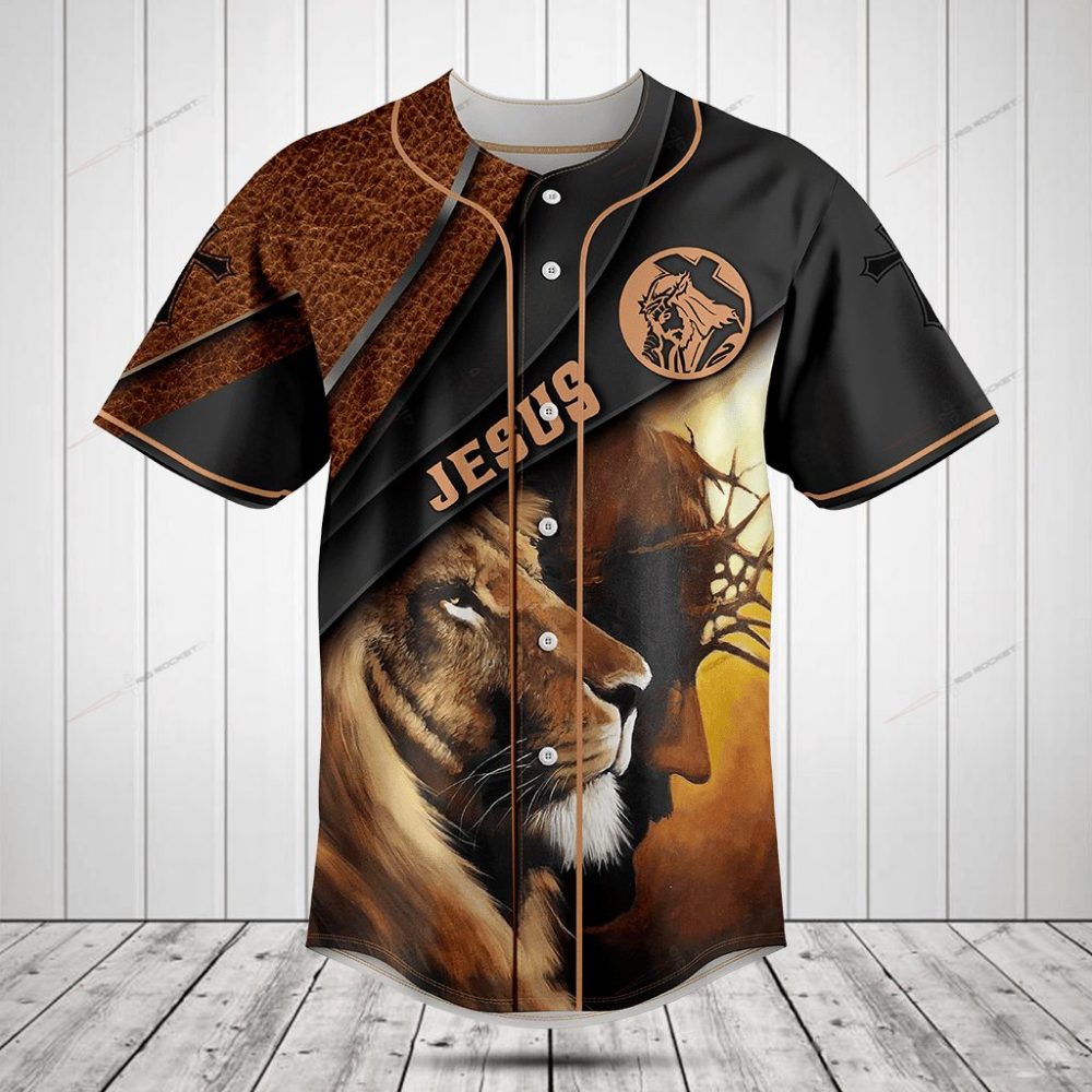 Limited Edition Lion &amp; Jesus Graphic Baseball Jersey - Unique Faith Apparel