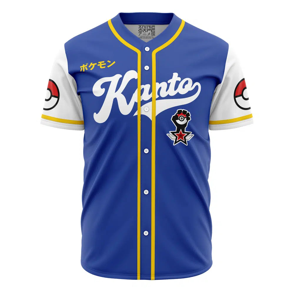 Pokémon Kanto Baseball Jersey - Stylish Blue Team Shirt With Pokéball Sleeves